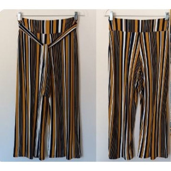 Windsor Women Palazzo Pants Sz Small Striped Wide Leg High Rise Tie Front Boho - Picture 1 of 6